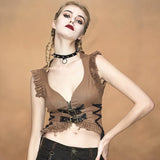 Steampunk Zipper Up Short Waistcoats With Loops