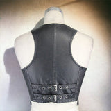 Women Punk Short Faded Leather Waistcoat with Pouch