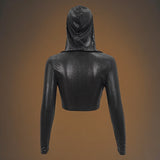 Gothic Punk Crop Top Hooded Long Sleeve