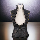 Steampunk Wave Collar Faux Leather Short Vest