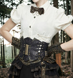 Gothic Steampunk Lace Up Leather Corset with Metal Buckles