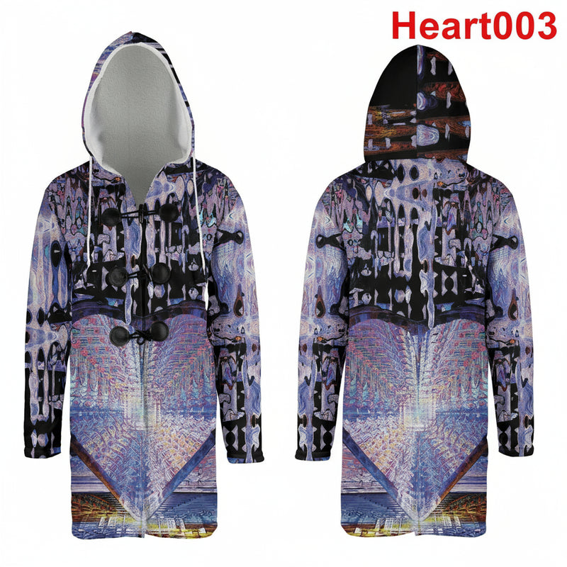 Custom Cloak - Hooded Coat Abstract Pattern on Colorful background with Heart