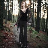 Gothic V-neck Waisted Flare Long Sleve