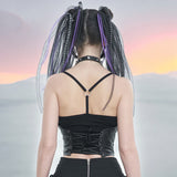 Punk Knitted Mesh Spliced Lace Up Suspenders Crop Top