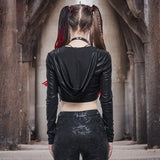 Gothic Punk Crop Top Hooded Long Sleeve