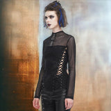 Diamond Mesh Stitching Long Sleeve T-shirt