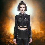 Gothic Leather Paneled Rivets Studded Long Sleeve