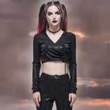 Gothic Punk Crop Top Hooded Long Sleeve