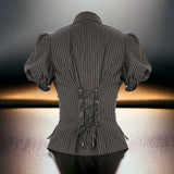 Steampunk Bubble Short Sleeved Striped Peplum Top