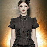 Steampunk Bubble Short Sleeved Striped Peplum Top