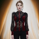 Gothic Red Fringed Iris Mesh Long Sleeve