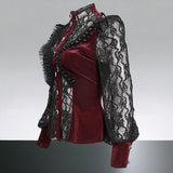 Gothic Red Fringed Iris Mesh Long Sleeve