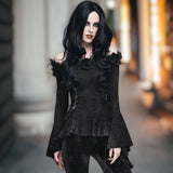 Gothic Feather Rose Bardot Neckline Flare Long Sleeve