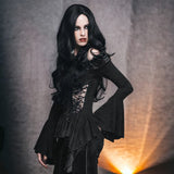 Gothic Feather Rose Bardot Neckline Flare Long Sleeve