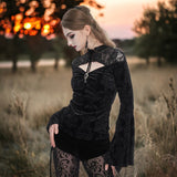 Gothic Lace Velvet Stitching Small Stand Collar Flare Long Sleve