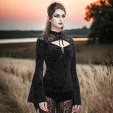 Gothic Lace Velvet Stitching Small Stand Collar Flare Long Sleve