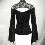 Gothic Lace Velvet Stitching Small Stand Collar Flare Long Sleve