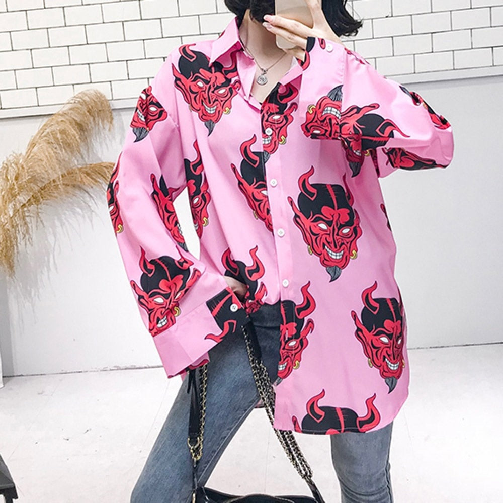 Shirts Cartoon Print Devil Purple