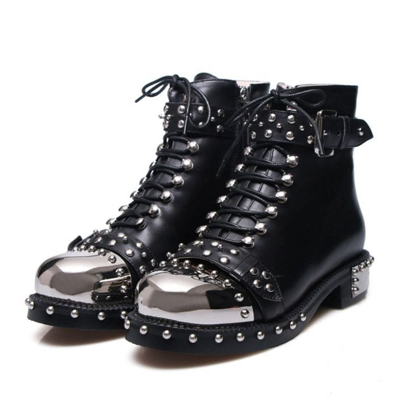 Rivet Round Toe Shoes Boots