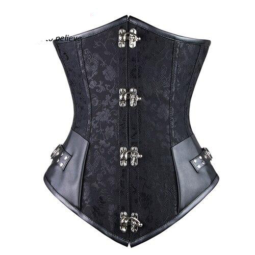 Corset Brown Black Steel Bone Underbust