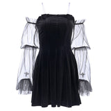 Sexy Gothic Velvet Mini Dress Mesh Puff Long Sleeve