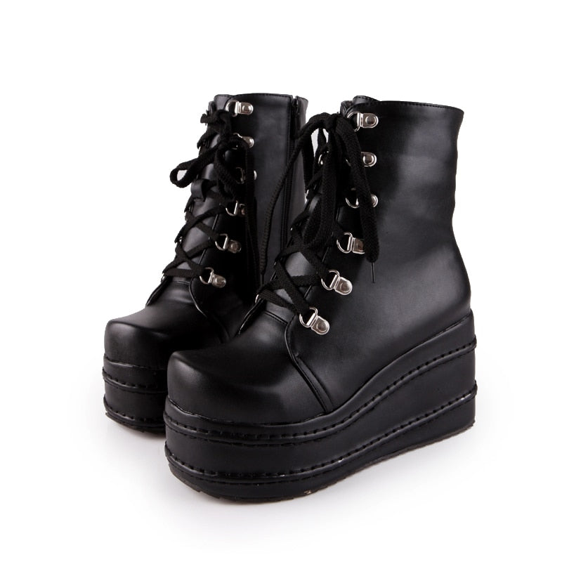 Punk Black Gothic Lace Up Boots