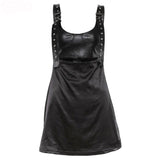 Punk Black Leather Mini Bodycon Dress