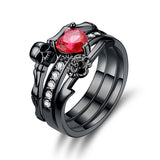 Black Red Wedding Jewelry 2PCS Rings