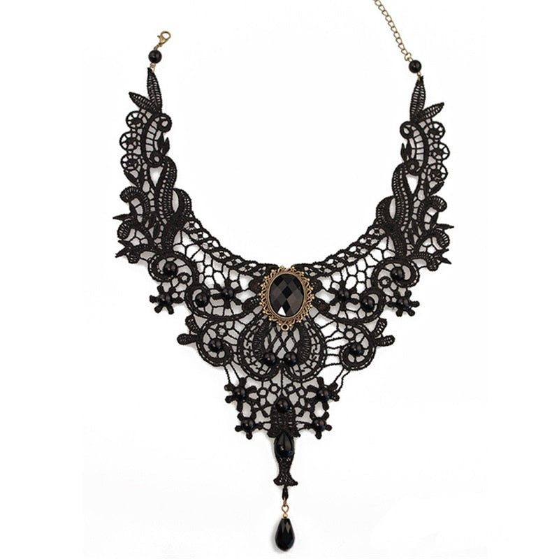 Handmade Exaggerated Black Lace Necklace