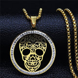 Skull Crystal Stainless Steel Necklace Women