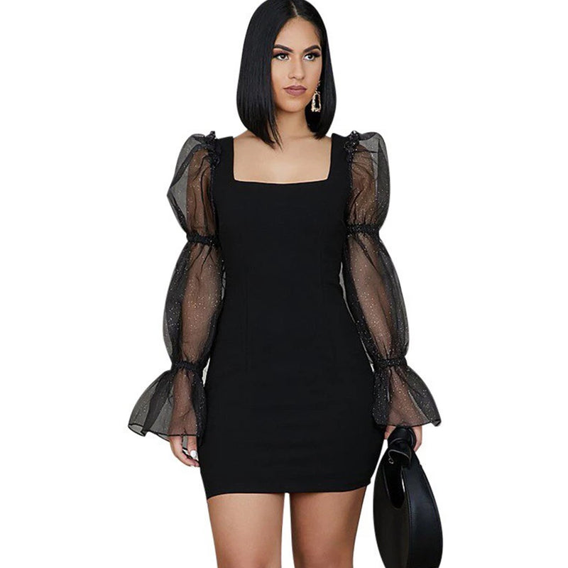 Vintage Dress Flare Sleeve Patchwork