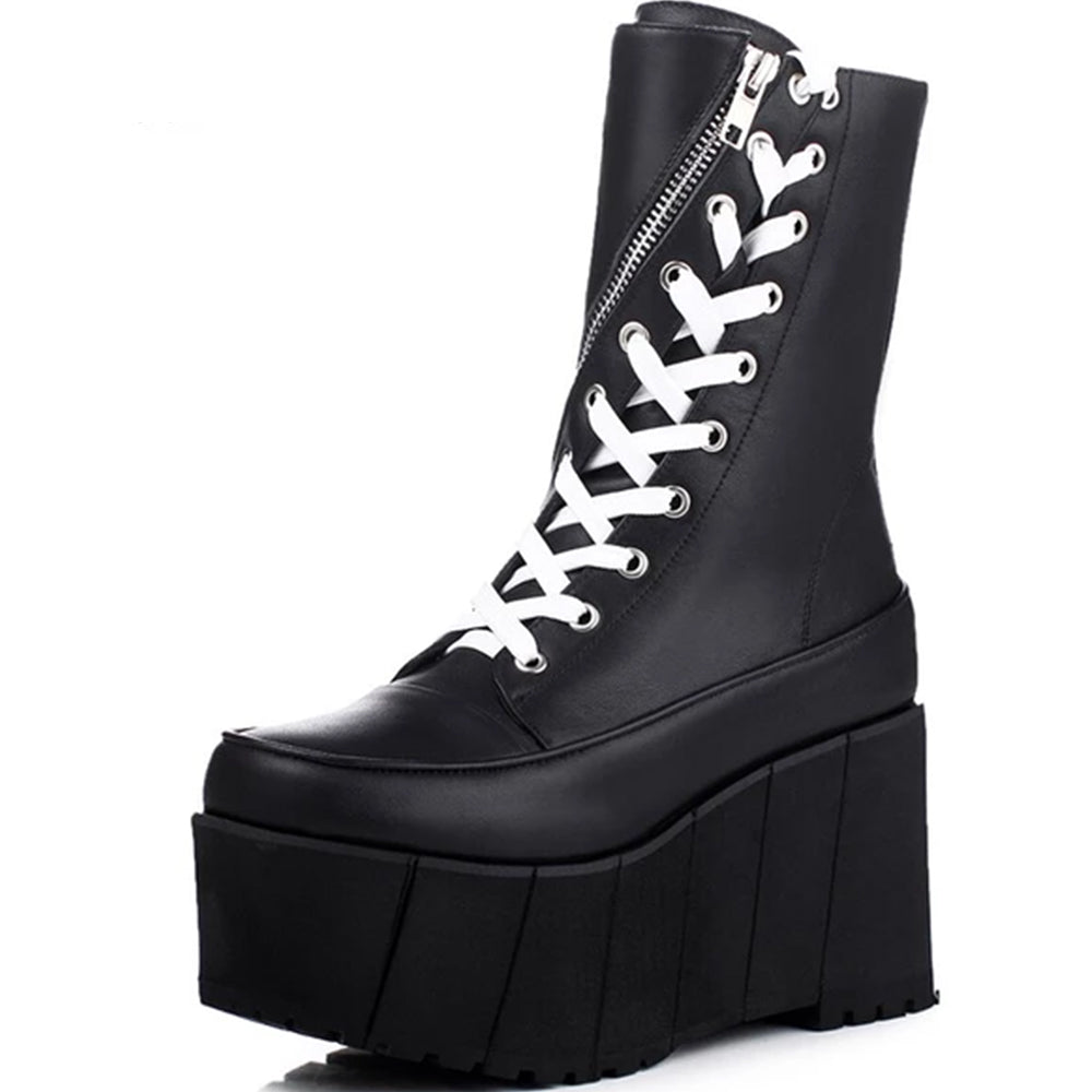 Leather Boots Women Zipper