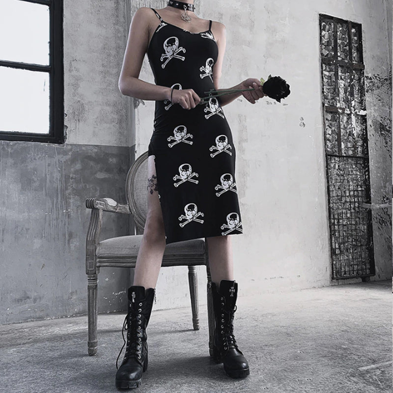 Sexy Dress Women Gothic Skull Print