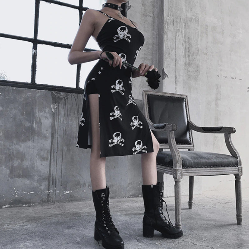 Sexy Dress Women Gothic Skull Print
