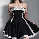 Patchwork Lace Black Dress
