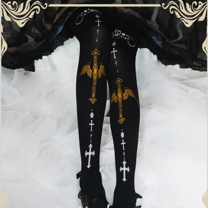 Patterned Black Tights Angel Stockings