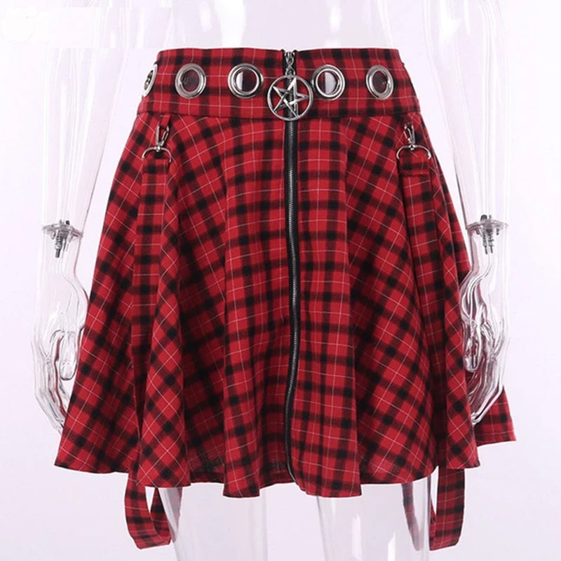 Plaid Zipper Pleated Skirts