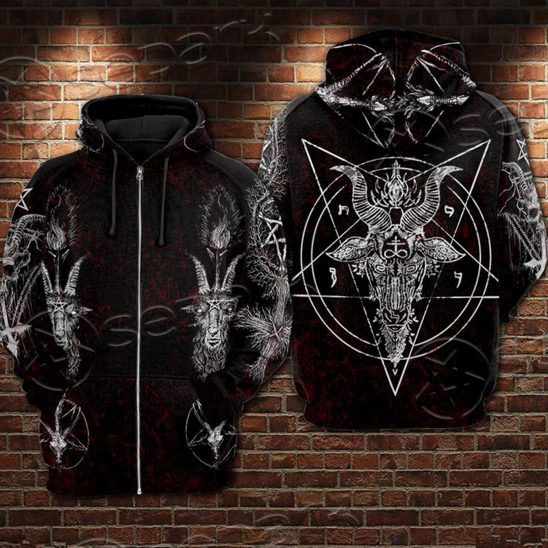 Satanic Hoodie Raglan Sleeve Zip-up