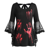 Halloween Flare Sleeve Blood Hands Print Top Plus Size