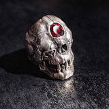 Gothic Skull Ring Red Crystal On The Forehead
