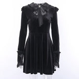 Gothic Black Vintage Lace Splice Pleated Dress