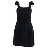 Gothic Strap Velvet Dresses Square Neck