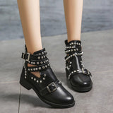 Rivet Motorcycle Leather Ankle Boots
