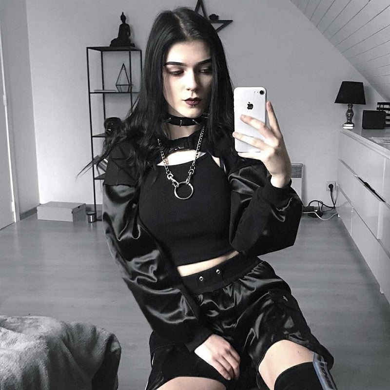 Sexy Buckle Crop Top Long Sleeve