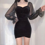 Gothic Sexy Dress Mesh Patchwork Sleeve