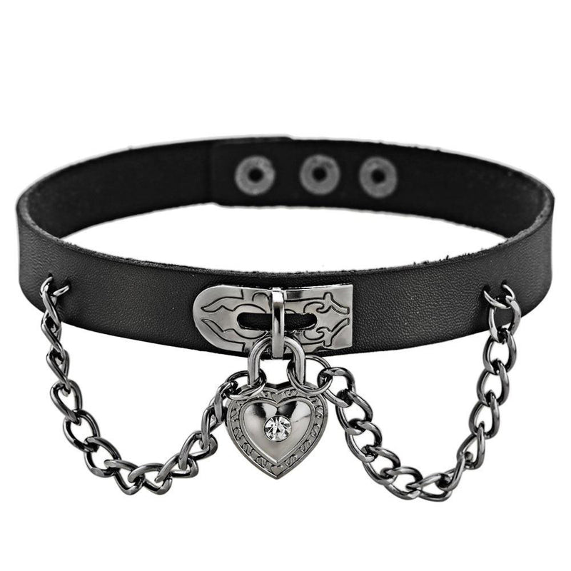 Punk Choker Heart Dangle Pendant PU Leather
