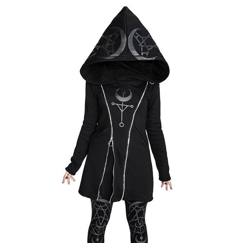 Gothic Punk Women Hooded Double Zipper
