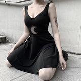 Vintage Gothic Dress Pleated Moon Black