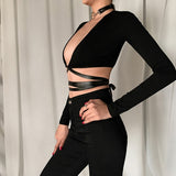 Gothic Sexy Crop Tops Deep V-neck