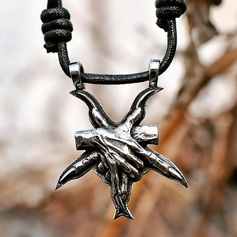 Cult Satan Pentagram Silver Color Pendant Necklace, Men's Gothic Satanic Punk Jewelry Accessory